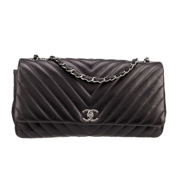 CHANEL Handbags - *SOLD* CHANEL Lambskin Surpique Chevron Quilted Single Flap Black